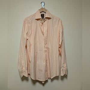 Tailorbyrd Men’s L Peach Stripe Button Down Shirt Long Sleeve